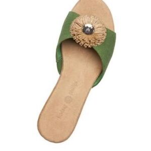 Lindsay Phillips Devon Green Wedge Sandals with Raffia Accent Snap